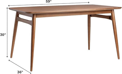 Walker Edison Mid-Century Modern Solid Wood Tapered-Leg Dining Table, 59 Inch, Walnut