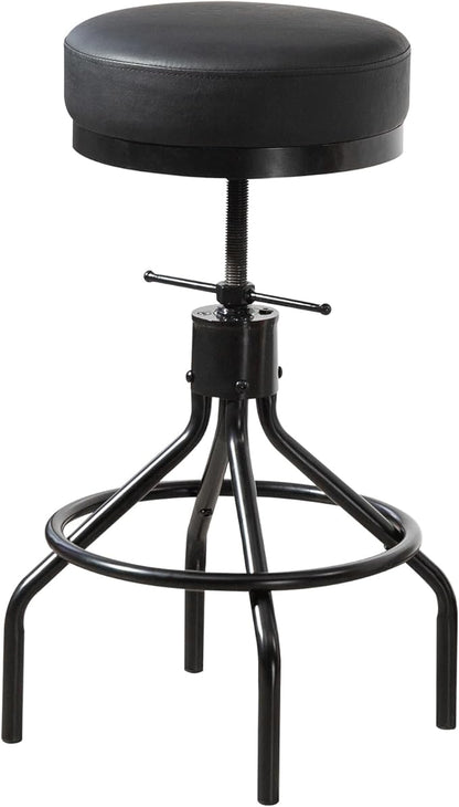 Adjustable Bar Stools Swivel Black Barstools Modern PU Leather 28inch Round Backless Counter Height Stool Metal Industrial Bar Chair for Kitchen Island (1, Black)