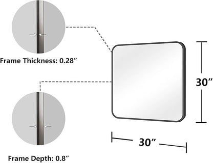 Koonmi Bathroom Mirror, 30X30 Inch Black Metal Framed Mirror for Bathroom, Tempered Glass, Anti-Rust, Rounded Rectangle Mirror for Restroom, Bedroom, Black