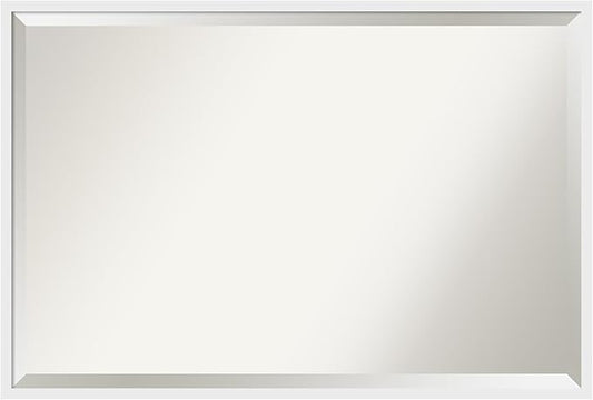 Amanti Art White Bathroom Mirror for Over Sink, 26x38 Incline White Rectangle Vanity Mirror, Large Modern Contemporary Wood Frame, Hangs Horizonally and Vertically, Bathroom Wall Decor, Beveled Edge