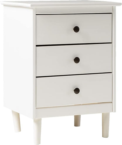 Walker Edison Traditional Wood 3 Drawer Nightstand Side Table Bedroom Storage Drawer and Shelf Bedside End Table, 18 Inch, White