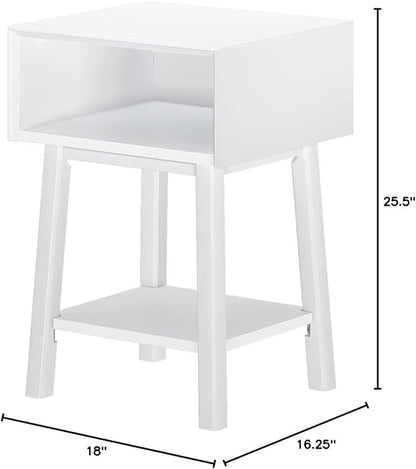 Plank+Beam Wooden Side Table with Cubby Storage Shelf, Mid Century Modern End Tables for Living Room, Small Solid Wood Nightstand, Bedside Tables, Bedroom Furniture, White