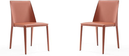 Manhattan Comfort Paris Modern Saddle Leather Dining Chairs, Metal Frame, Comfortable Padded Seat, Fully Assembled Kitchen Accent Furniture, Set of 2, Clay