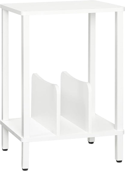 HOOBRO Record Player Stand, 2-Tier End Table, Vinyl Record Turntable Stand with Storage up to 100 Albums, Small Side Table for Living Room, Bedroom, White, WT05RS01