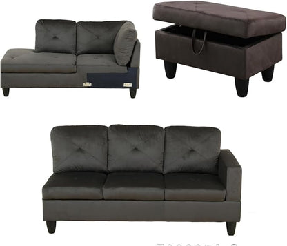 L Shaped Sectional Sofa with Ottoman, Microfiber Right Facing Modern Couches for Living Room, Bedroom, Office,Espresso