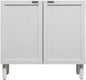 Sango Orre 2-Door Cabinet, Modern White Storage Cabinet with Synthetic Rattan Door Panels, Adjustable Shelf, Cylindrical Wood Legs, Discreet Finger Pulls, Elegant Furniture for Office or Living Room
