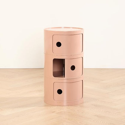 COZYMATIC 3 Tier Round Nightstand with Storage, Modern Style Side Table, Small Cupboard Cabinet with 3 Drawers for Living Room, Bedroom, Bathroom, Narrow Space, Yellow, Pink (Pink)