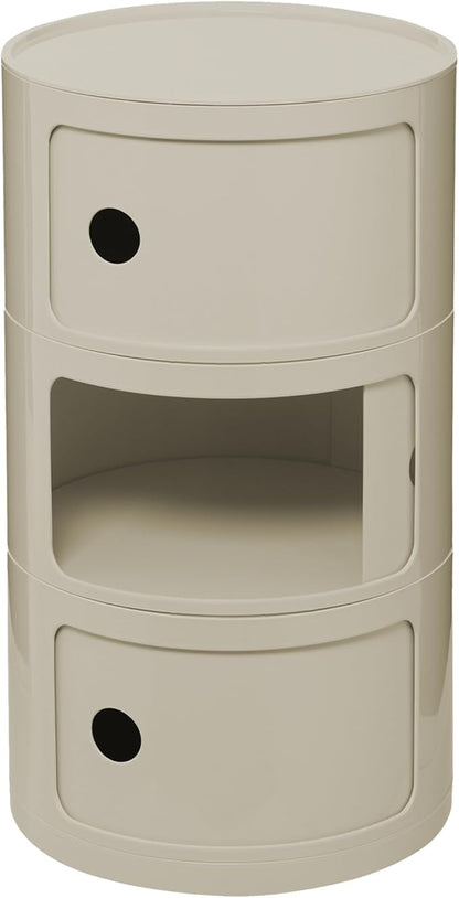 3 Tier Round with Storage, Modern Style Side Table, Multifunctional End Table Storage Cabinet for Living Room, Bedroom, Bathroom (Beige)