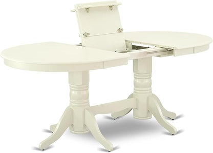 East West Furniture VAAS5-LWH-43 5 Piece Kitchen Table Set contain A Wooden Table and 4 Willow Green Polyester Fabric Mid Century Chairs, Linen White