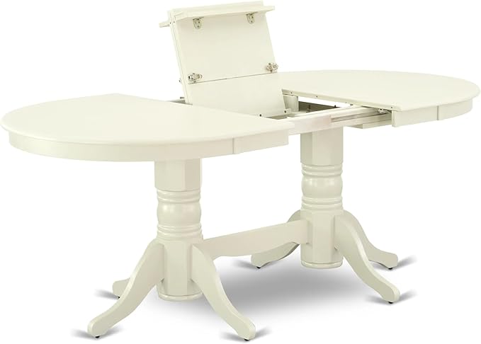 East West Furniture VAAS9-LWH-43 9 Piece Dining Room Set Includes A Wooden Dining Table and 8 Willow Green Polyester Fabric Parsons Chairs, Linen White