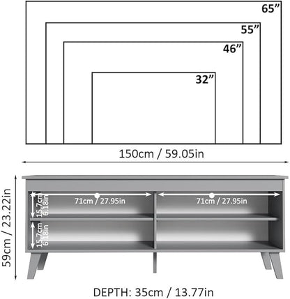 Madesa TV Stand Unit with 4 Shelves and Cable Management for 55, 65 Inch Media 1 Storage Gaming Media Console Living Room and Bedroom Entertainment Center Modern Wooden Television Cabinet - Grey