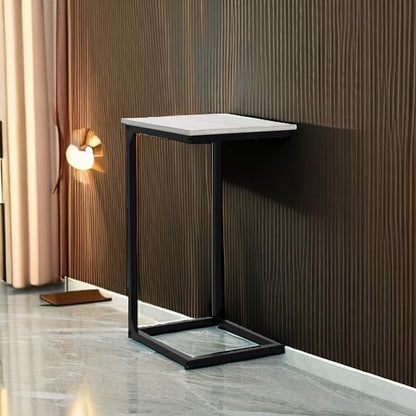 AMHANCIBLE C Shaped End Table Set of 2, Couch Tables That Slide Under, TV Tray Snack Table for Sofa, Small Side Table for Couch, Small Space, Living Room, Greige HET02CGY