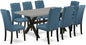 East West Furniture X697EL121-9 9 Piece Dining Room Furniture Set Includes a Rectangle Dining Table with X-Legs and 8 Blue Linen Fabric Upholstered Chairs, 40x72 Inch, Multi-Color