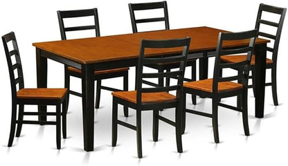 East West Furniture QUPF7-BCH-W 7 Piece Kitchen Table & Chairs Set Consist of a Rectangle Dining Table with Butterfly Leaf and 6 Dining Room Chairs, 40x78 Inch, Black & Cherry