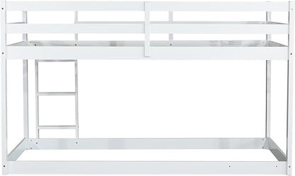 HomSof Twin Over Twin Low Floor Loft Bed with Guard Rails for Dormitory Bedroom,Bottom Without Bed slats,White
