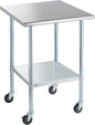 ROCKPOINT Stainless Steel Table for Prep & Work with Caster Wheels 30x30 Inches, NSF Commercial Heavy Duty Table with Undershelf and Legs for Restaurant, Home and Hotel