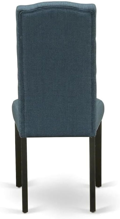 East West Furniture LGCE5-BLK-21 5 Piece Dining Table Set for 4 Includes a Rectangle Kitchen Table with Butterfly Leaf and 4 Mineral Blue Linen Fabric Parson Chairs, 42x84 Inch, Black