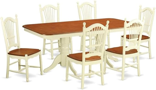 East West Furniture NADO7-WHI-W 7 Piece Dining Room Furniture Set Consist of a Rectangle Kitchen Table with Butterfly Leaf and 6 Dining Chairs, 40x78 Inch, Buttermilk & Cherry