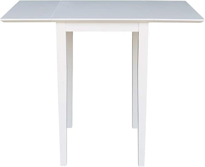 IC International Concepts, Solid Wood Small Drop Leaf Dining Table, Solid Real Wood, Sturdy Parawood, White