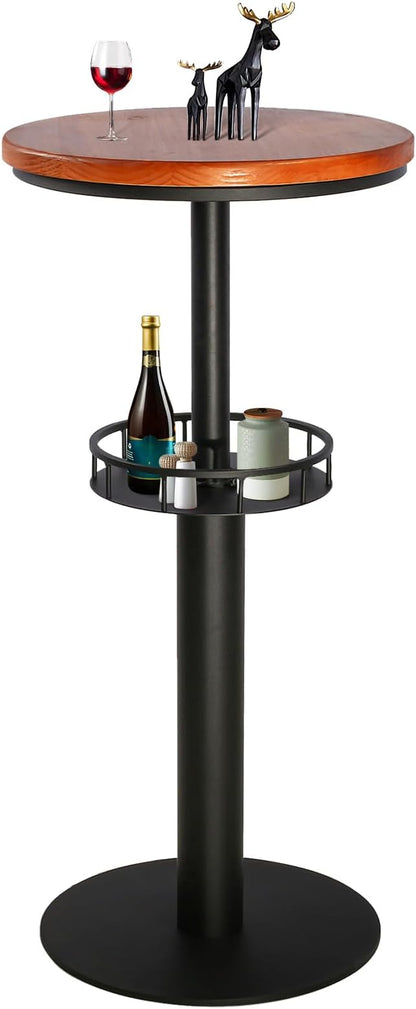 LOKKHAN 42" Tall Rustic Industrial Bar Table with Storage-19.68" Dia Round Wooden Top Metal Bar Height Adjustable Standing Pub Table-Dining Room Cocktail Bistro Table