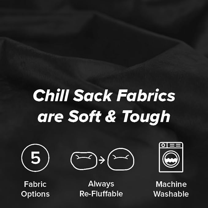Chill Sack Bean Bag Chair - 5' Giant Memory Foam Lounge Chair with Soft Microfiber Cover – Cozy Furniture for Living Room, Dorm, & Kids' Rooms – Comfortable 5 Ft, Microsuede Lounge Sofa, Black
