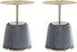 Manhattan Comfort Anderson Modern 15.75" Round End Tables 1.0 - Elegant Leatherette Upholstered Base with Pleated Design & Gold Steel Tabletop, Fully Assembled Accent Furniture, Set of 2, Grey