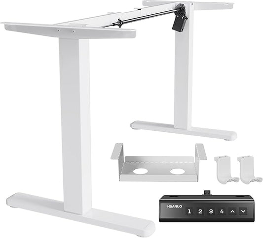 HUANUO Standing Desk Frame with 220lbs Powerful Brushless Motor, Thick T-Shaped Adjustable Desk Legs Made of Automotive-Grade Steel, for Max 75″ x 35″ Desktop, for Home Office, White Frame Only