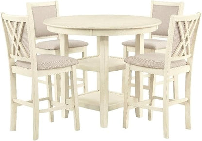 New Classic Furniture Amy 5-Piece Counter Dining Table Set, Beige and Brown