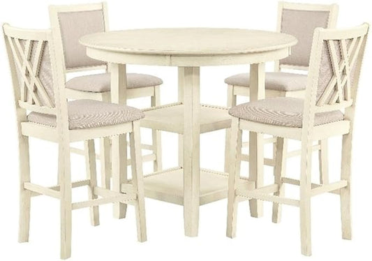 New Classic Furniture Amy 5-Piece Counter Dining Table Set, Beige and Brown
