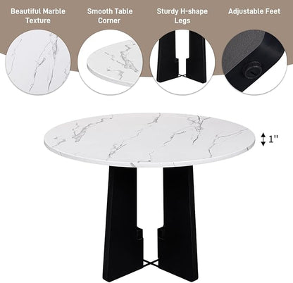Merax 5-Piece Round Dining Table Set, Modern 4 Upholstered Chairs for Living,Kitchen Room, 43 Inch, White+Gray