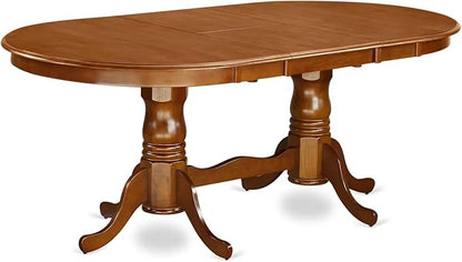 East West Furniture PLAV9-SBR-LC 9 Piece Dining Room Table Set Includes an Oval Kitchen Table with Butterfly Leaf and 8 Faux Leather Upholstered Dining Chairs, 42x78 Inch, Saddle Brown