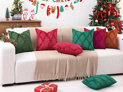 decorUhome Throw Pillow Covers 24x24 Inch Set of 2, Soft Plush Faux Fur Wool Burgundy Couch Pillow Covers, Decorative Neutral Pillow Cases for Bed Sofa Living Room Home Decor
