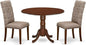 East West Furniture DLEL3-MAH-16 3 Piece Kitchen Table Set Contains a Round Dining Room Table with Dropleaf and 2 Dark Khaki Linen Fabric Upholstered Chairs, 42x42 Inch, Mahogany