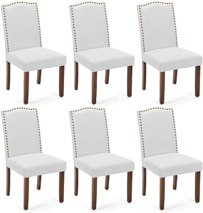Kitchen Chairs Set of 6 Modern Upholstered Fabric Seat with Nailhead Trim and Ergonomic Lumbar Support for Living Room and Rustic Farmhouse Dining Area, Grey