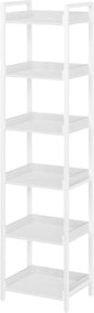 Rolanstar Bookshelf, 6-Tier Storage Rack, Narrow Corner Bookshelf, Display Wooden Shelves for Living Room, Bathroom, Balcony, Kitchen,White