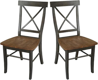 Set of Two X-Back Dining Chairs, Hickory/Washed Coal