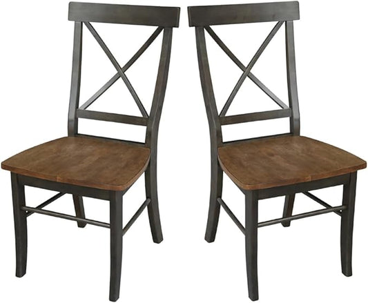Set of Two X-Back Dining Chairs, Hickory/Washed Coal