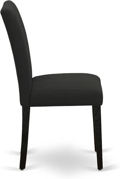 East West Furniture AMAB3-ABK-24 3 Piece Modern Dining Table Set Contains a Round Kitchen Table with Pedestal and 2 Black Color Linen Fabric Upholstered Chairs, 36x36 Inch, Wirebrushed Black