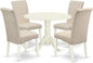 East West Furniture DLBA5-WHI-01 5 Piece Dining Table Set for 4 Includes a Round Kitchen Table with Dropleaf and 4 Cream Linen Fabric Parson Dining Chairs, 42x42 Inch, Linen White