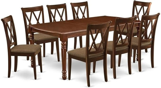East West Furniture DOCL9-MAH-C 9 Piece Kitchen Table & Chairs Set Includes a Rectangle Dining Table with Butterfly Leaf and 8 Linen Fabric Dining Room Chairs, 42x78 Inch, Mahogany