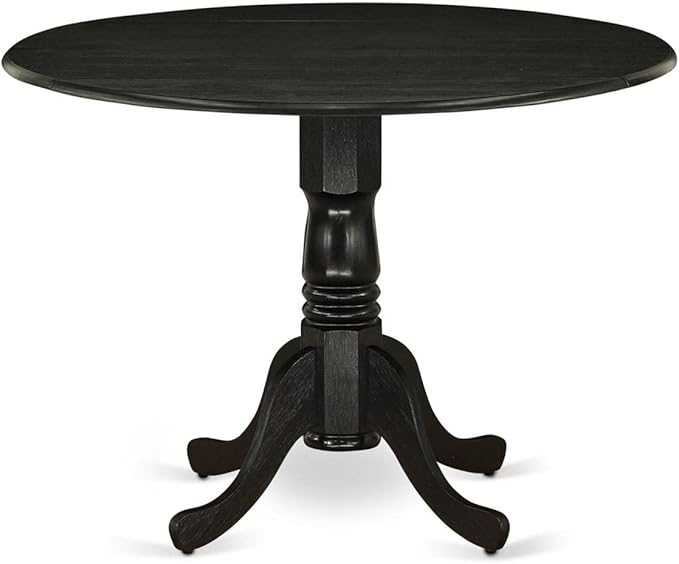 East West Furniture DMVA5-BLK-W 5 Piece Dinette Set for 4 Includes a Round Dining Room Table with Dropleaf and 4 Dining Chairs, 42x42 Inch, Black