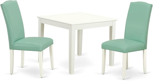 East West Furniture OXEN3-LWH-57 3 Piece Dinette Set for Small Spaces Contains a Square Dining Room Table and 2 Pond Faux Leather Parsons Dining Chairs, 36x36 Inch, Linen White
