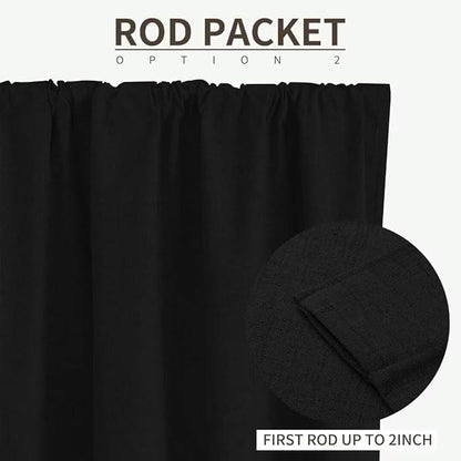 Joydeco Natural Linen Curtains 108 inch Length 2 Panels Set Burg 100% Blackout Patio Door Curtain Room Darkening Sliding Door Curtains Thermal Insulated Back tab Rod Pocket(105x108 inch, Black)