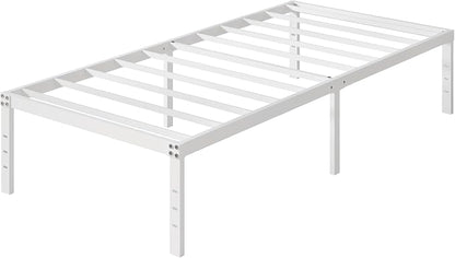 16 Inch White Twin Bed Frames No Box Spring Need, Metal Platform Bed Frame Twin Size Heavy Duty Mattress Foundation, Eassy Assembly 2,500 lbs Steel Slats Support