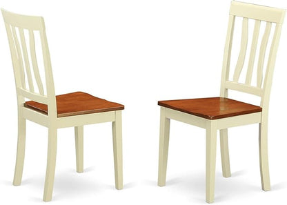 East West Furniture HLAN3-BMK-W 3 Piece Kitchen Table & Chairs Set Contains a Round Dining Room Table with Pedestal and 2 Dining Chairs, 42x42 Inch, Buttermilk & Cherry