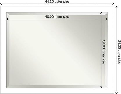 Amanti Art White Bathroom Mirror for Over Sink, 34x44 Wedge White Rectangle Vanity Mirror, X-Large Modern Contemporary Frame, Hangs Horizonally and Vertically, Bathroom Wall Decor, Beveled Edge