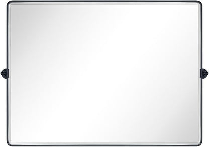TEHOME 48x36'' Matt Black Horizontal Pivoting Bathroom Vanity Mirror Large Black 36x48'' Metal Framed Rectangle Tilting Beveled Vanity Mirrors for Wall