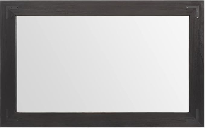 YOSHOOT Rustic Wooden Framed Wall Mirror, Natural Wood Bathroom Vanity Mirror for Farmhouse Decor, Vertical or Horizontal Hanging, 60" x 36", Black