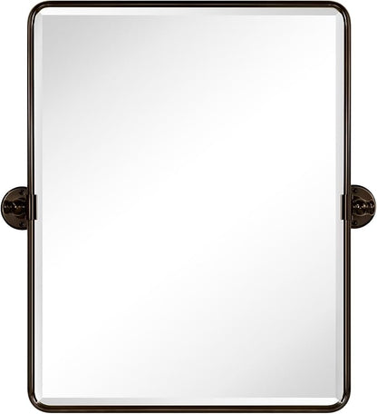 TEHOME 20x24'' Oil Rubbed Bronze Pivot Bathroom Vanity Mirror 24x20'' Metal Framed Dark Bronze Rectangle Tilting Beveled Vanity Mirrors for Wall