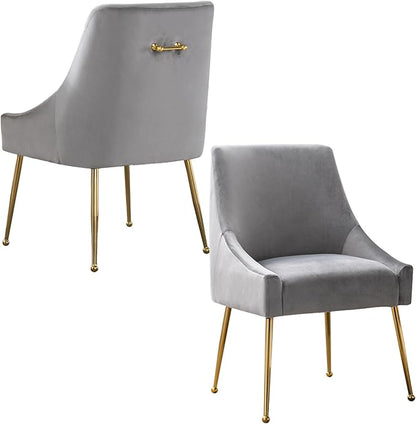 Velvet Dining Chairs Set of 2, Furniture Collection Modern Contemporary Upholstered with Polished Gold Metal Legs(Light Grey)